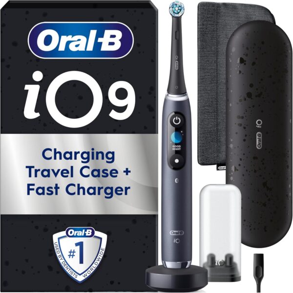 Oral-B iO9 Electric Toothbrushes For Adults, App Connected Handle, 1 Toothbrush Head, Charging Travel Case and Magnetic Pouch, 7 Modes, 2 Pin Plug, Special Edition
