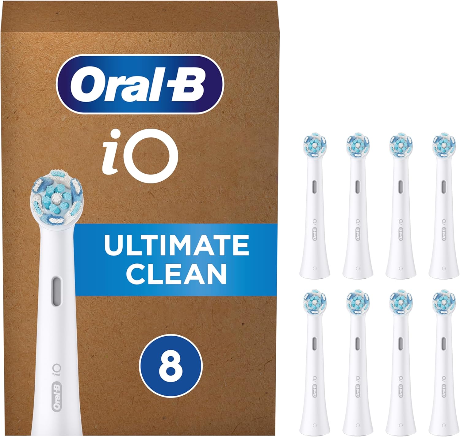 Oral-B iO Ultimate Clean ORIGINAL Electric Toothbrush Head, Oral B Electric Toothbrush Heads, Twisted & Angled Bristles for Deeper Plaque Removal, Pack of 8, Suitable for Mailbox, White